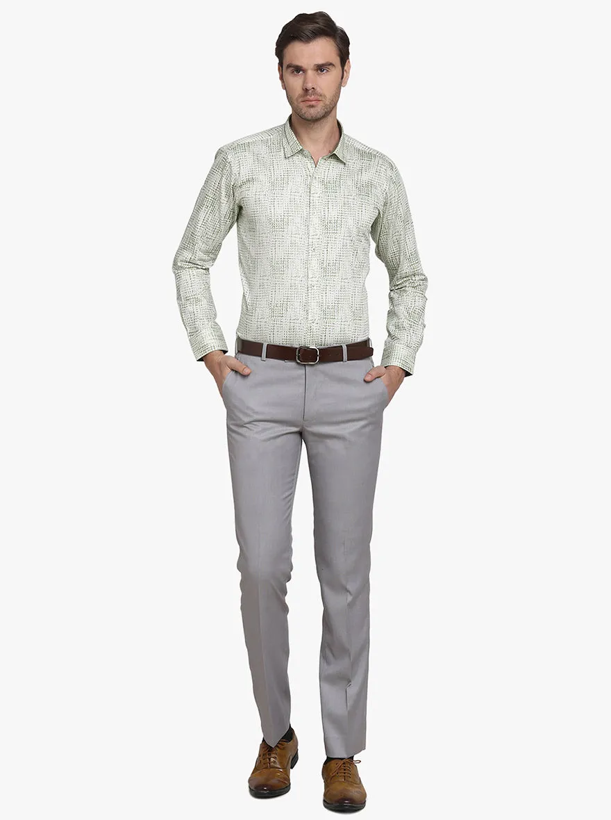 Cream & Green Printed Slim Fit Party Wear Shirt  | JB Studio