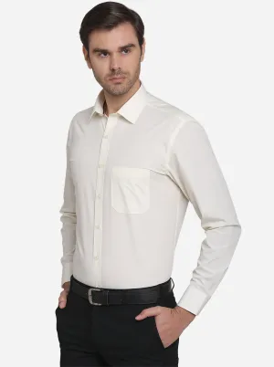 Cream Solid Regular Fit Formal Shirt  | Greenfibre