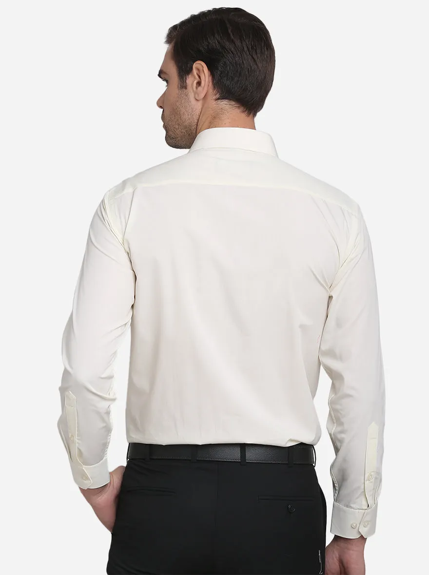 Cream Solid Regular Fit Formal Shirt  | Greenfibre