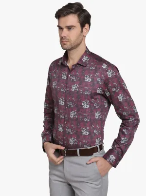 Crush Red Printed Slim Fit Party Wear Shirt  | Wyre