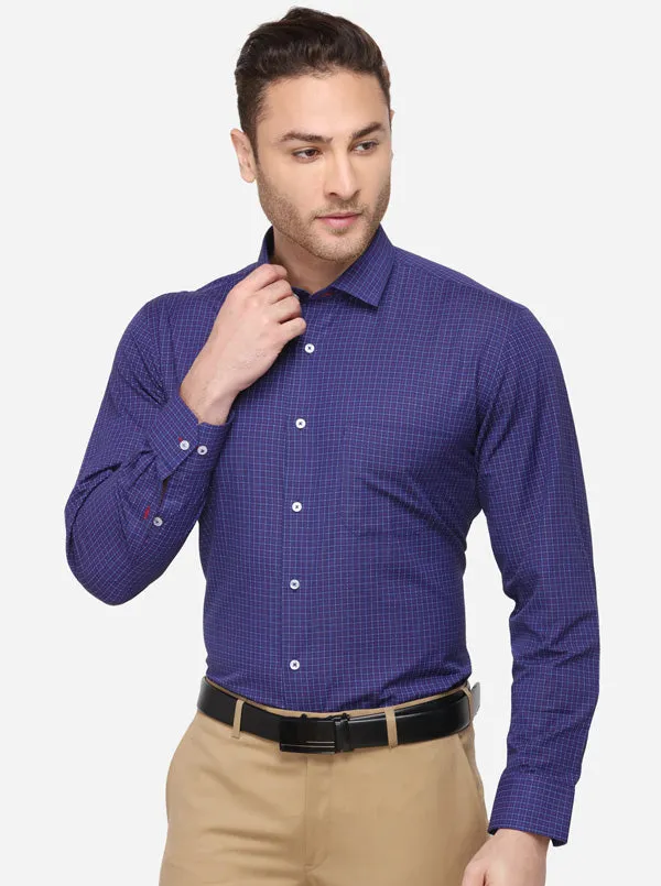 Dark Blue Dobby Regular Fit Formal Shirt | Greenfibre