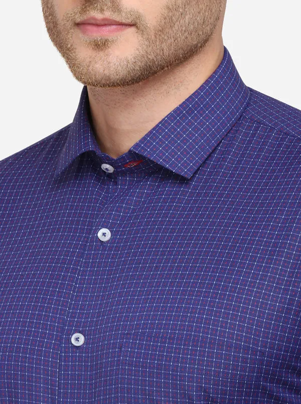 Dark Blue Dobby Regular Fit Formal Shirt | Greenfibre