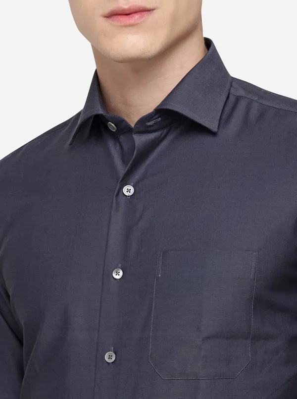 Dark Grey Solid Slim Fit Formal Shirt | JadeBlue