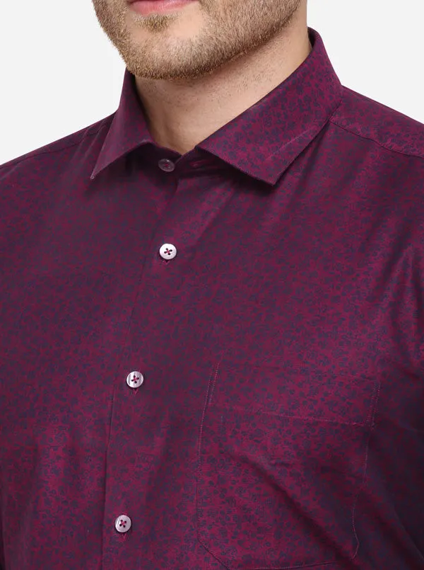 Dark Purple Printed Slim Fit Formal Shirt | Metal