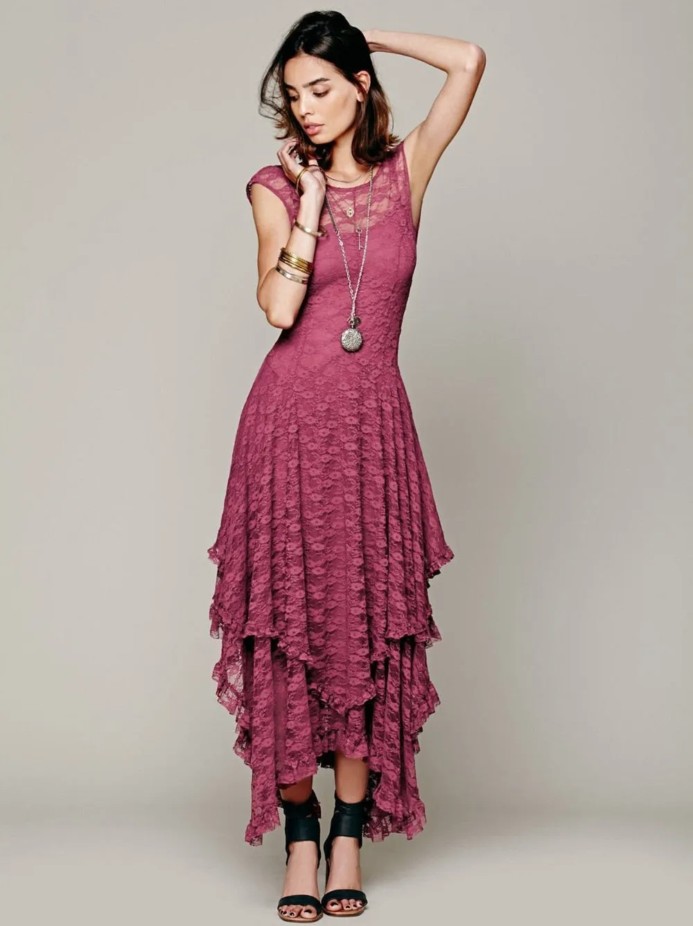 Elegant Asymmetric Lace Dress