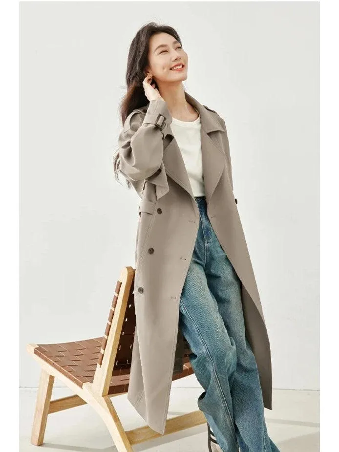 Elegant Long Trench Coat for Women – Fall 2024 Double-Breasted Windbreaker