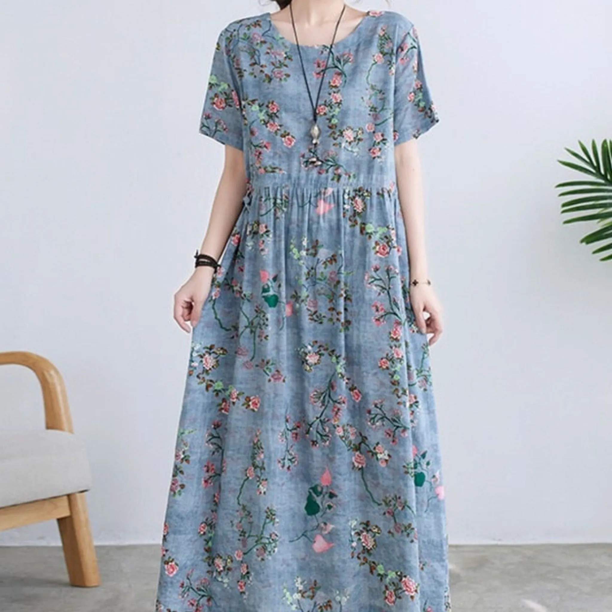 Elegant Summer Vintage Floral Loose Casual Dress