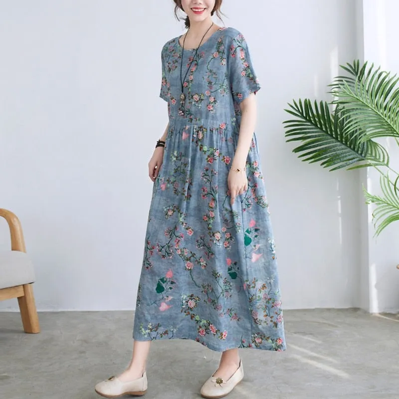 Elegant Summer Vintage Floral Loose Casual Dress