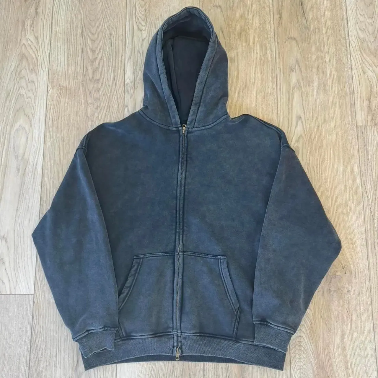 Faded Black Double Zip Up Hoodie