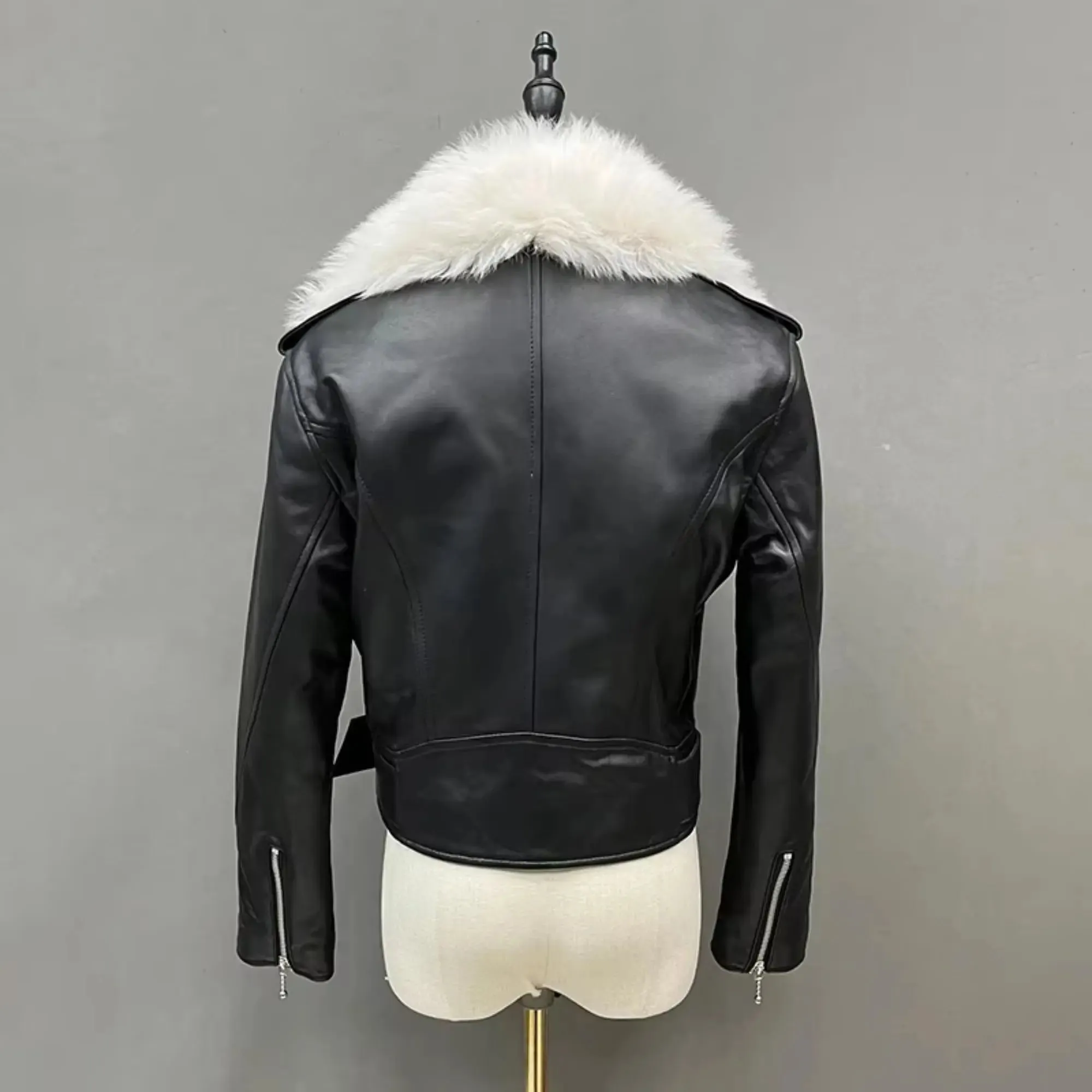 Fur Collar Biker Leather Jacket