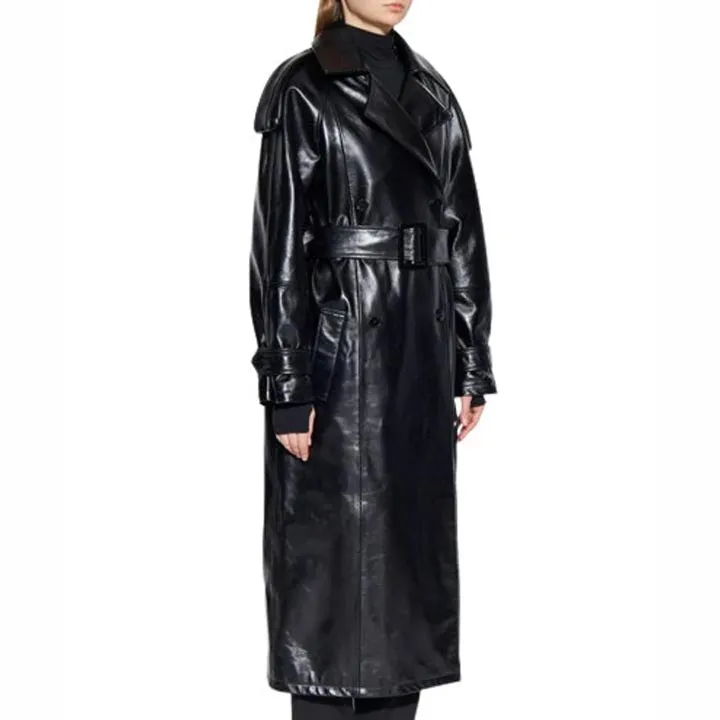 Genuine Leather Trench Coat for Women