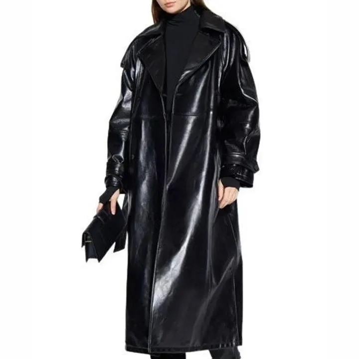 Genuine Leather Trench Coat for Women