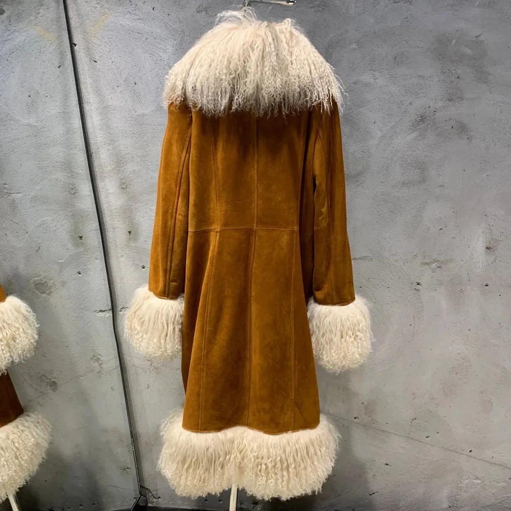 Genuine Sheepskin Suede Shearling Long Coat