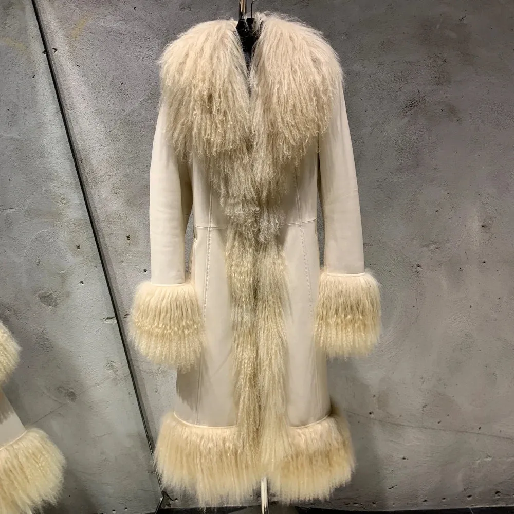 Genuine Sheepskin Suede Shearling Long Coat