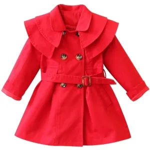 Girls Red Trench Coat, Size 2-7 Yrs