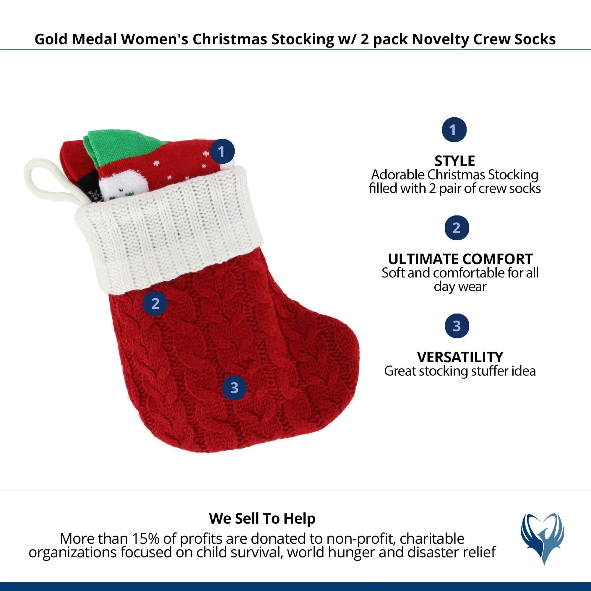 Gold Medal Women's Christmas Stocking w/ 2 pack Novelty Crew Socks