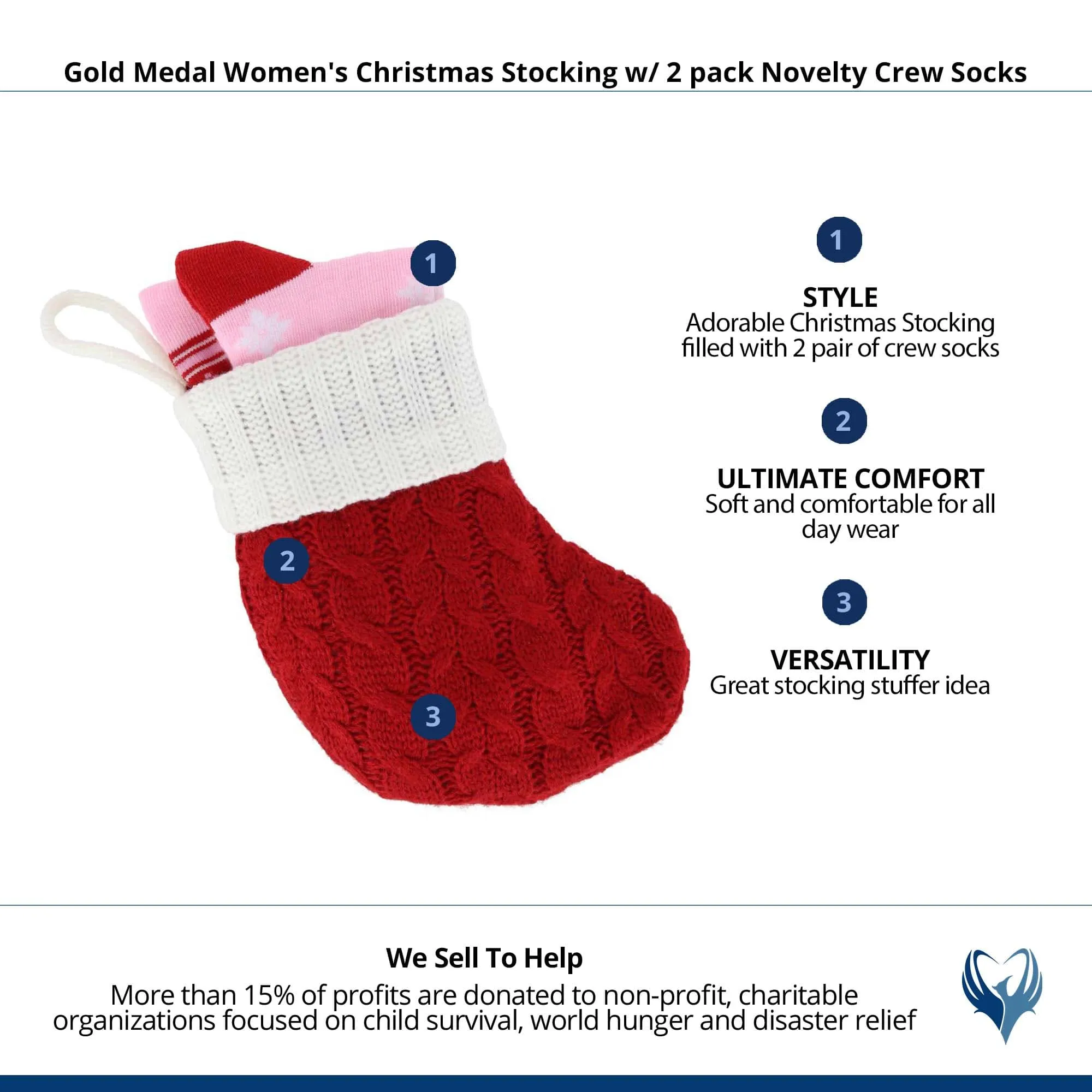 Gold Medal Women's Christmas Stocking w/ 2 pack Novelty Crew Socks