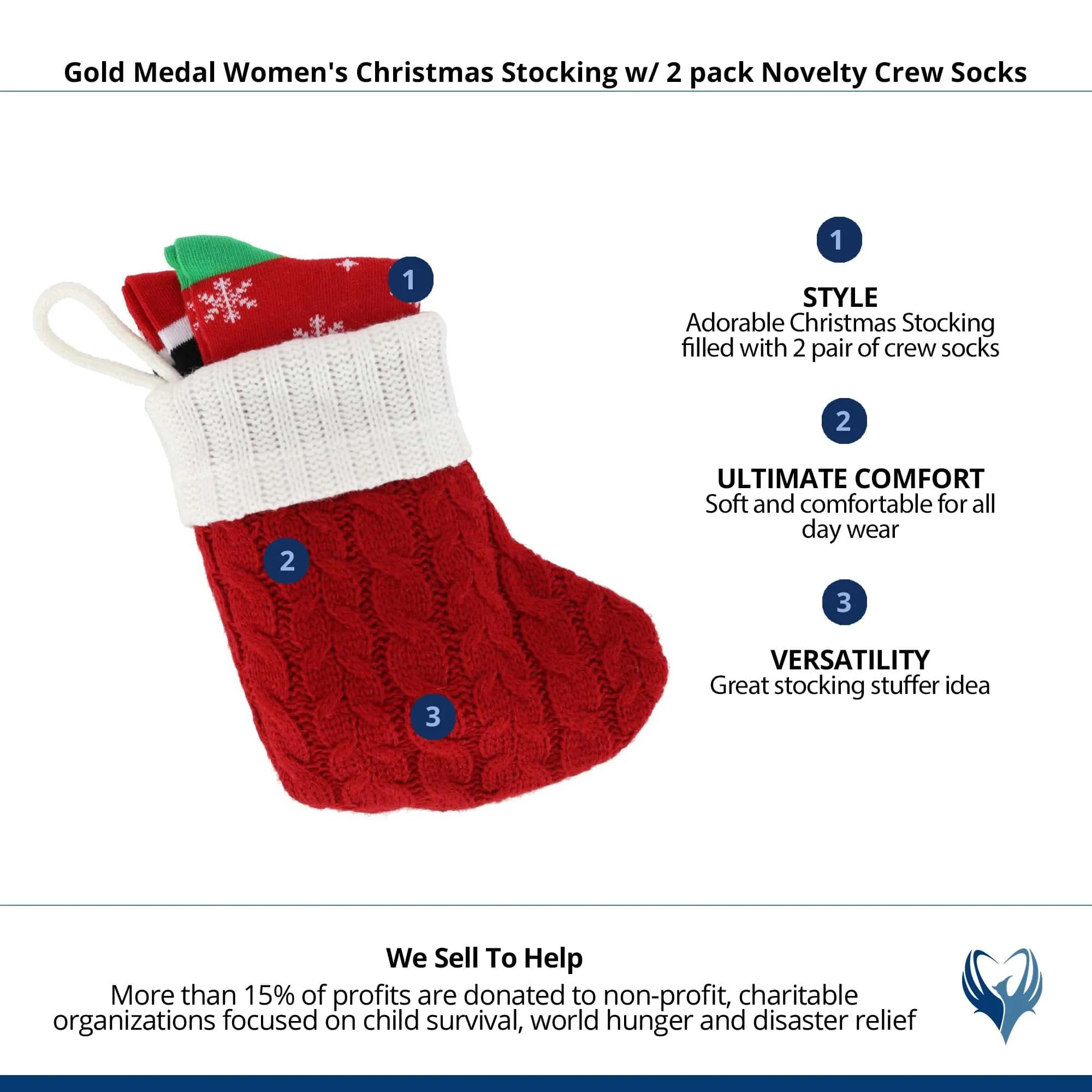 Gold Medal Women's Christmas Stocking w/ 2 pack Novelty Crew Socks