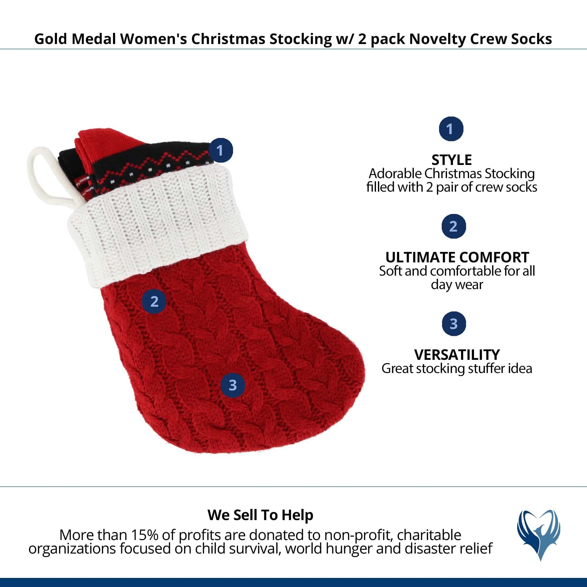 Gold Medal Women's Christmas Stocking w/ 2 pack Novelty Crew Socks