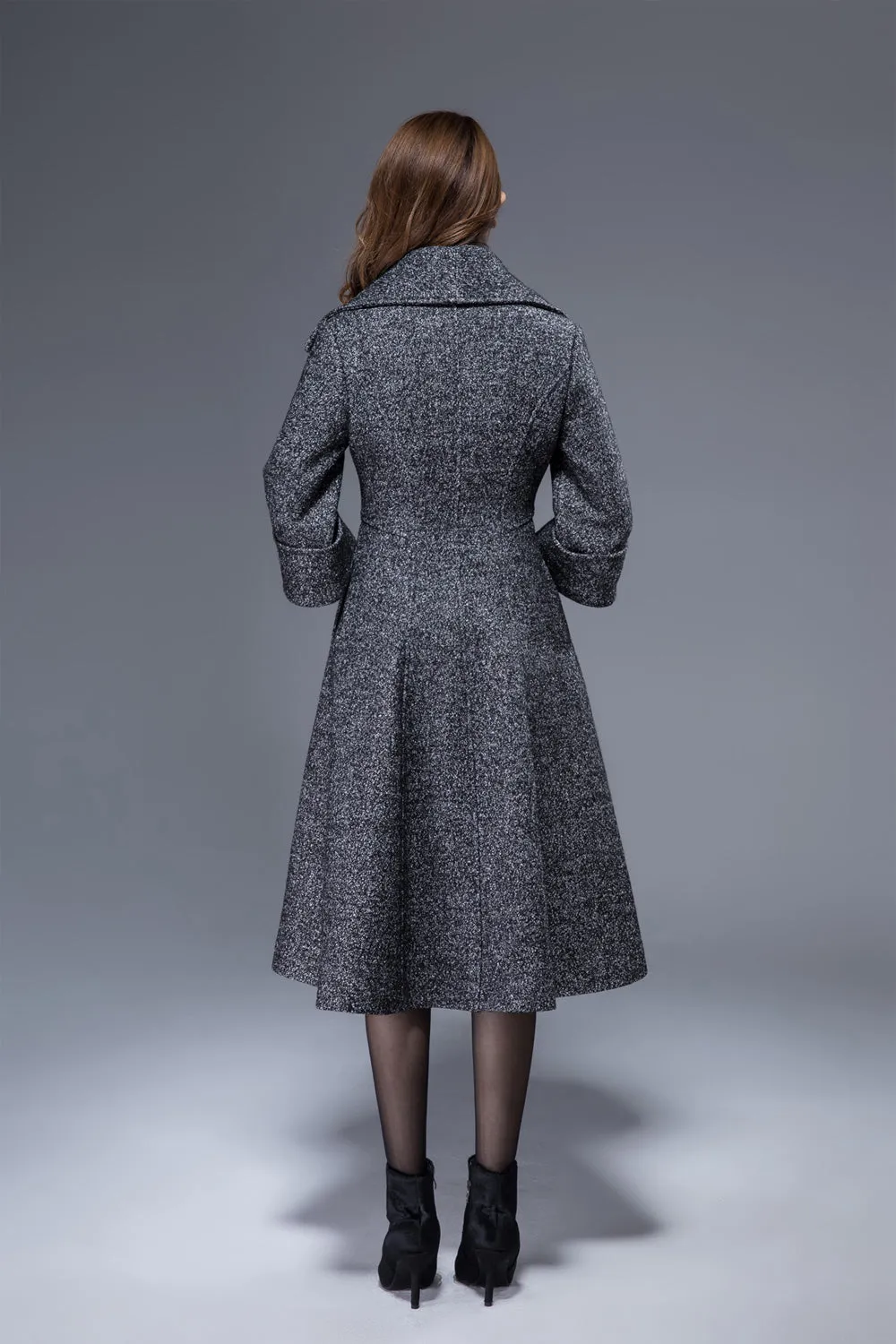 gray midi wool coat womens winter warm coat 1825#