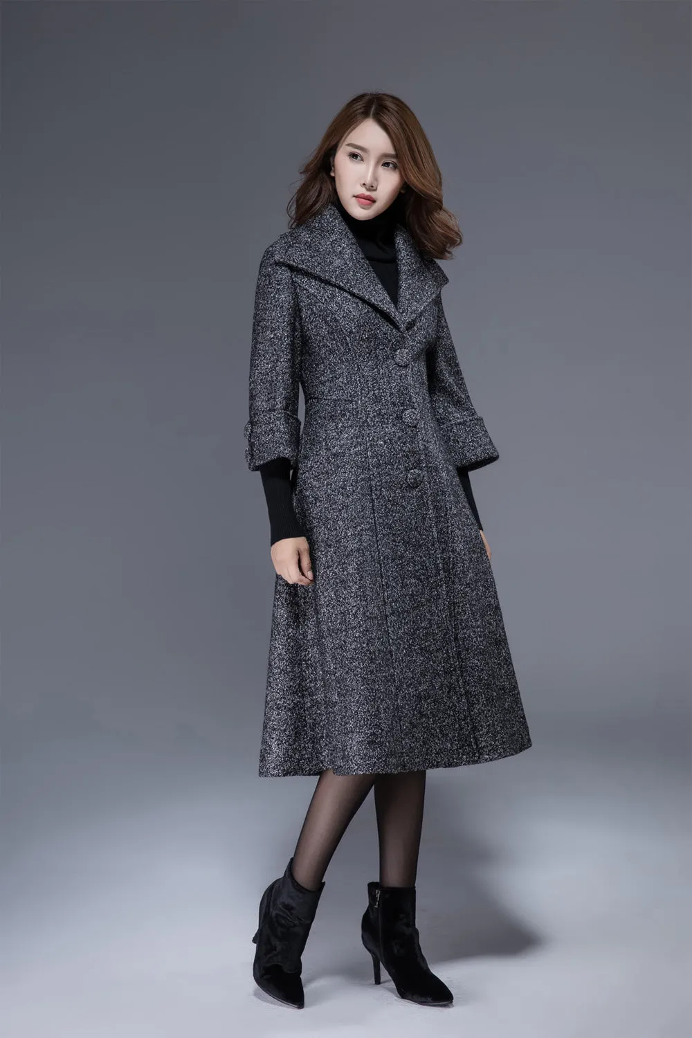 gray midi wool coat womens winter warm coat 1825#