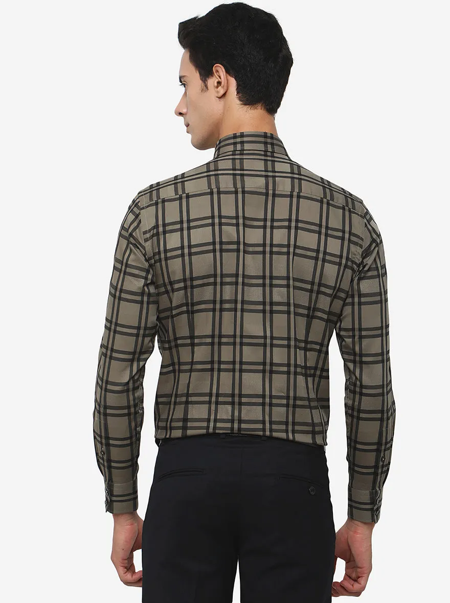 Green & Black Checked Slim Fit Formal Shirt | Metal