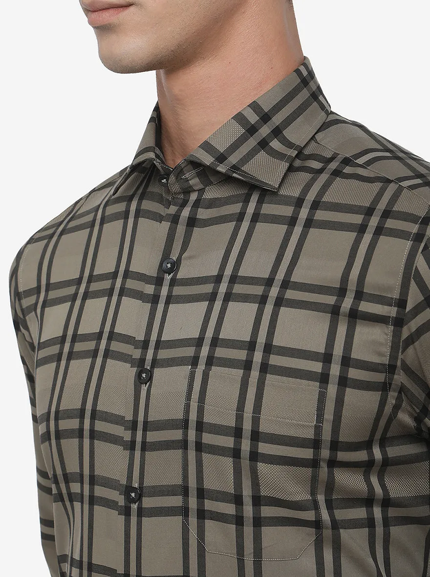 Green & Black Checked Slim Fit Formal Shirt | Metal