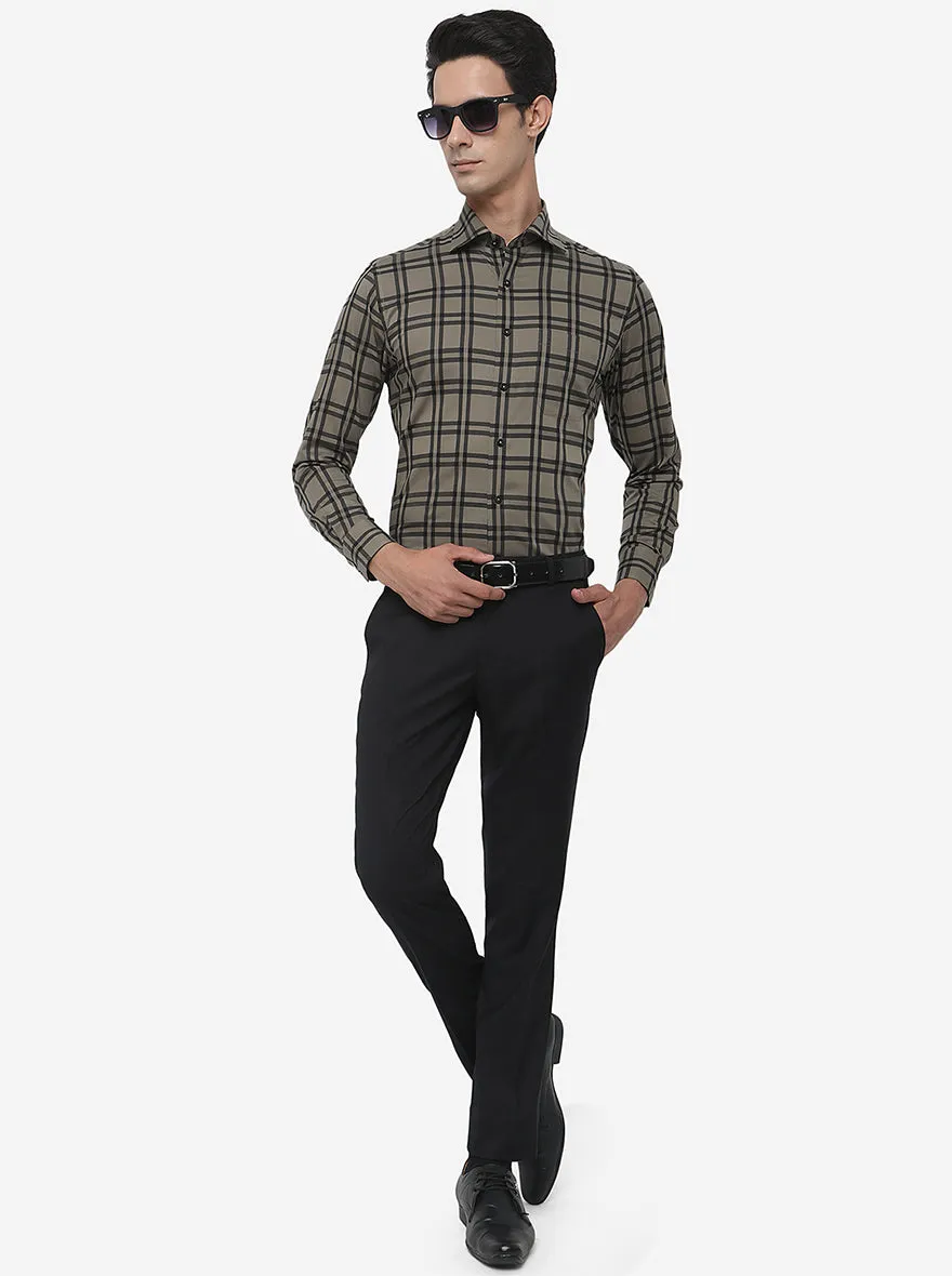 Green & Black Checked Slim Fit Formal Shirt | Metal