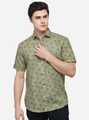 Green Printed Slim Fit Party Wear Shirt | JB Studio