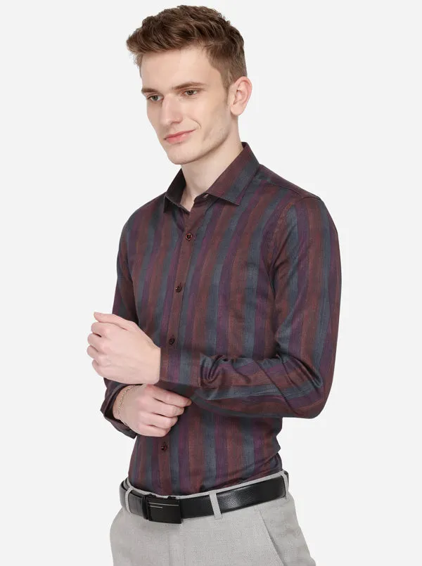 Grey & Blue Striped Slim Fit Party Wear Shirt | Wyre