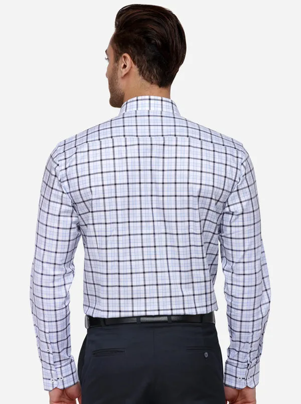 Grey & White Checked Regular Fit Formal Shirt | JadeBlue