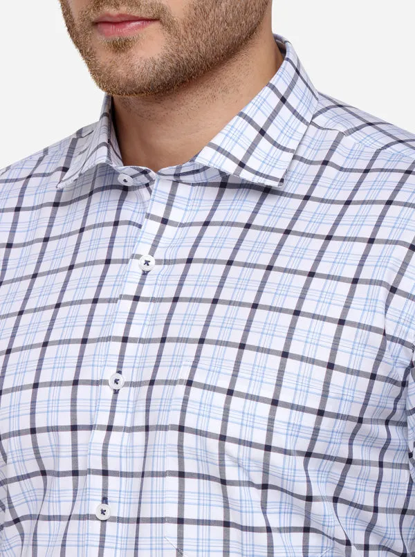 Grey & White Checked Regular Fit Formal Shirt | JadeBlue