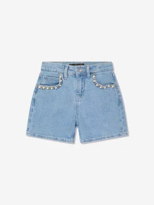 Guess Girls Beaded Denim Shorts in Blue