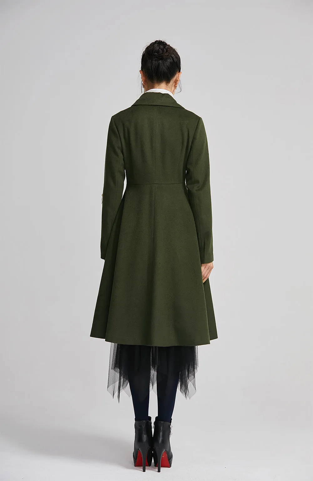 handmade dark green winter coat with single breasted for women 2257