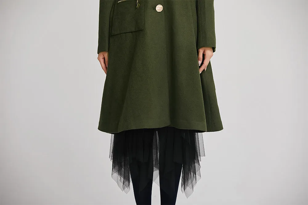 handmade dark green winter coat with single breasted for women 2257