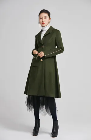 handmade dark green winter coat with single breasted for women 2257