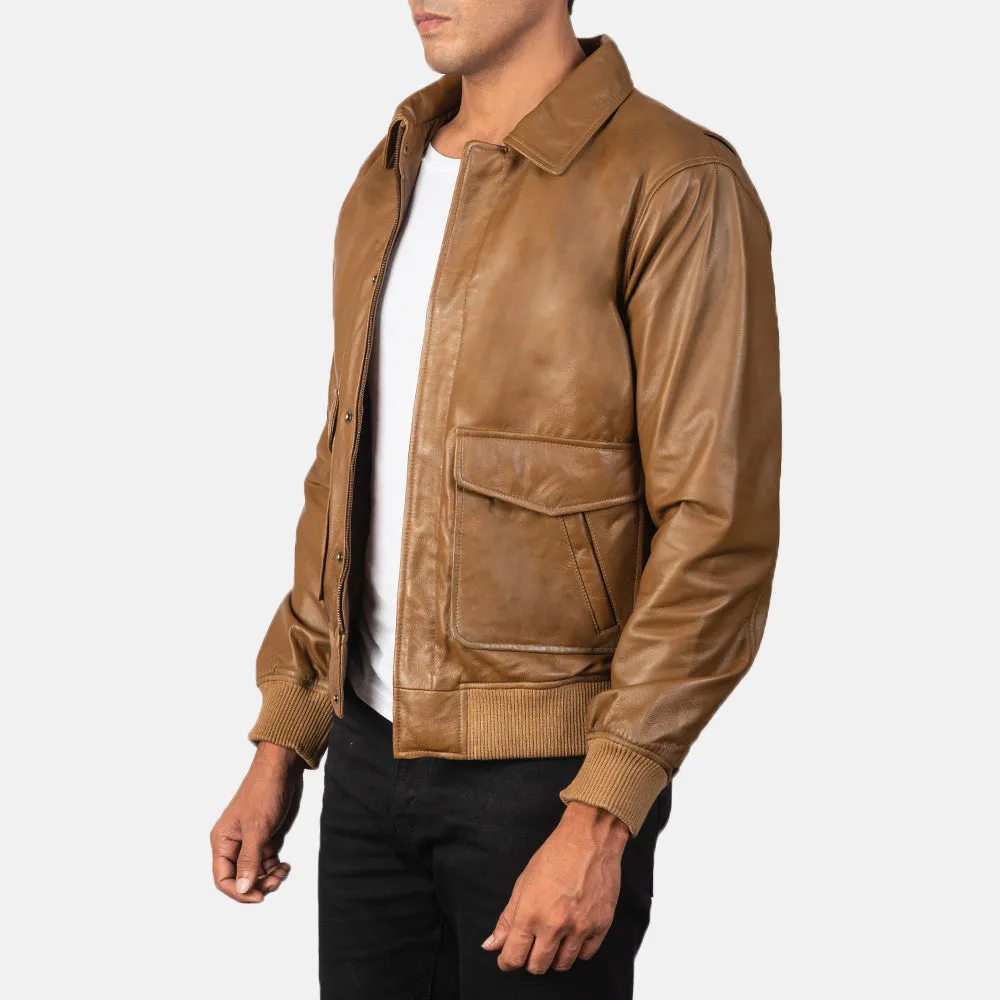 Heisenberg Olive Brown Leather Bomber Jacket