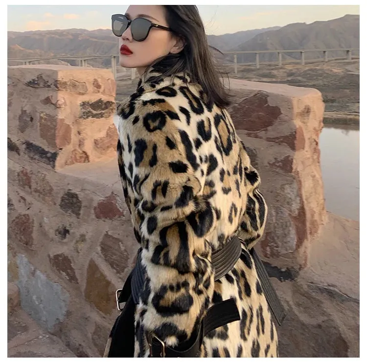 HEYFANCYSTYLE Luxe Leopard Elegance Faux Fur Coat