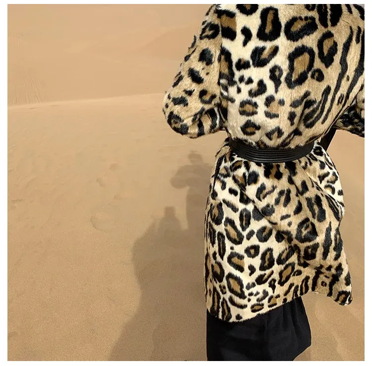 HEYFANCYSTYLE Luxe Leopard Elegance Faux Fur Coat