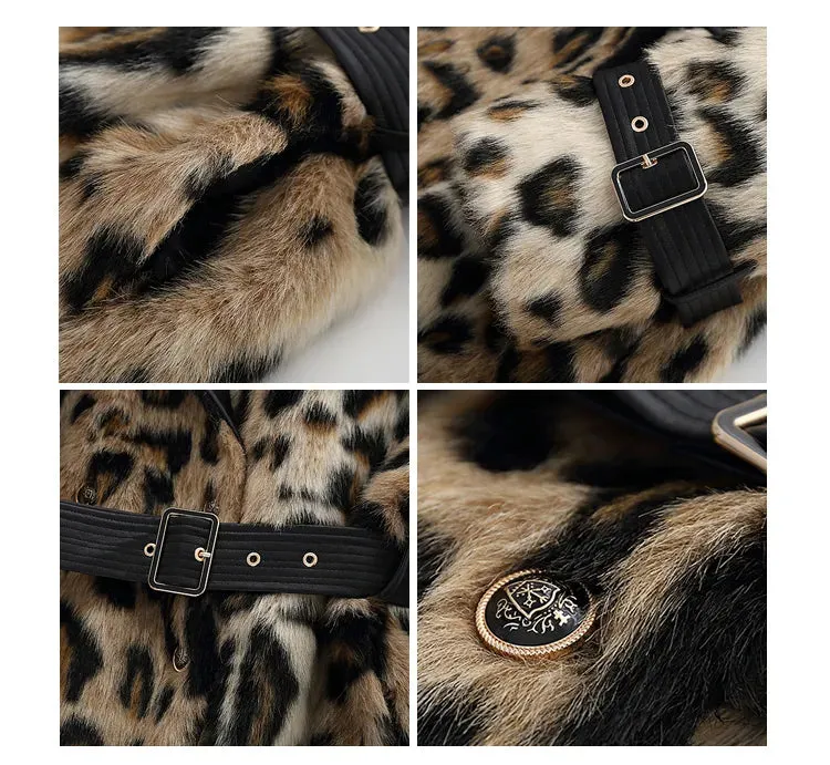 HEYFANCYSTYLE Luxe Leopard Elegance Faux Fur Coat