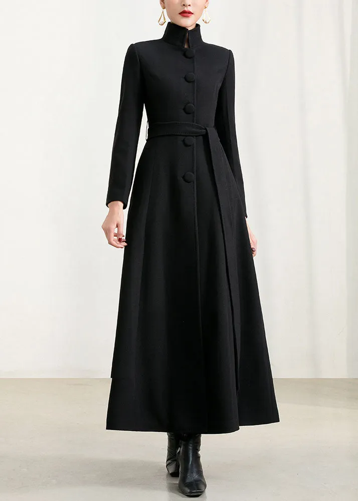 High collar cashmere winter long coat 2957