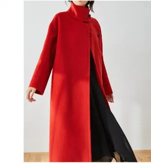 High Collar Wool Coat,Long Warm Women Wool Coat Jacket 0012