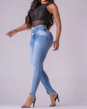 High Waist Slit Penny Skinny Jeans