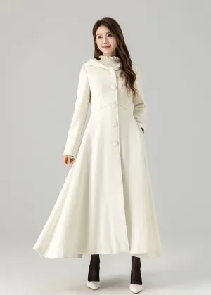 Hooded wool coat, Wedding Wool coat 4519