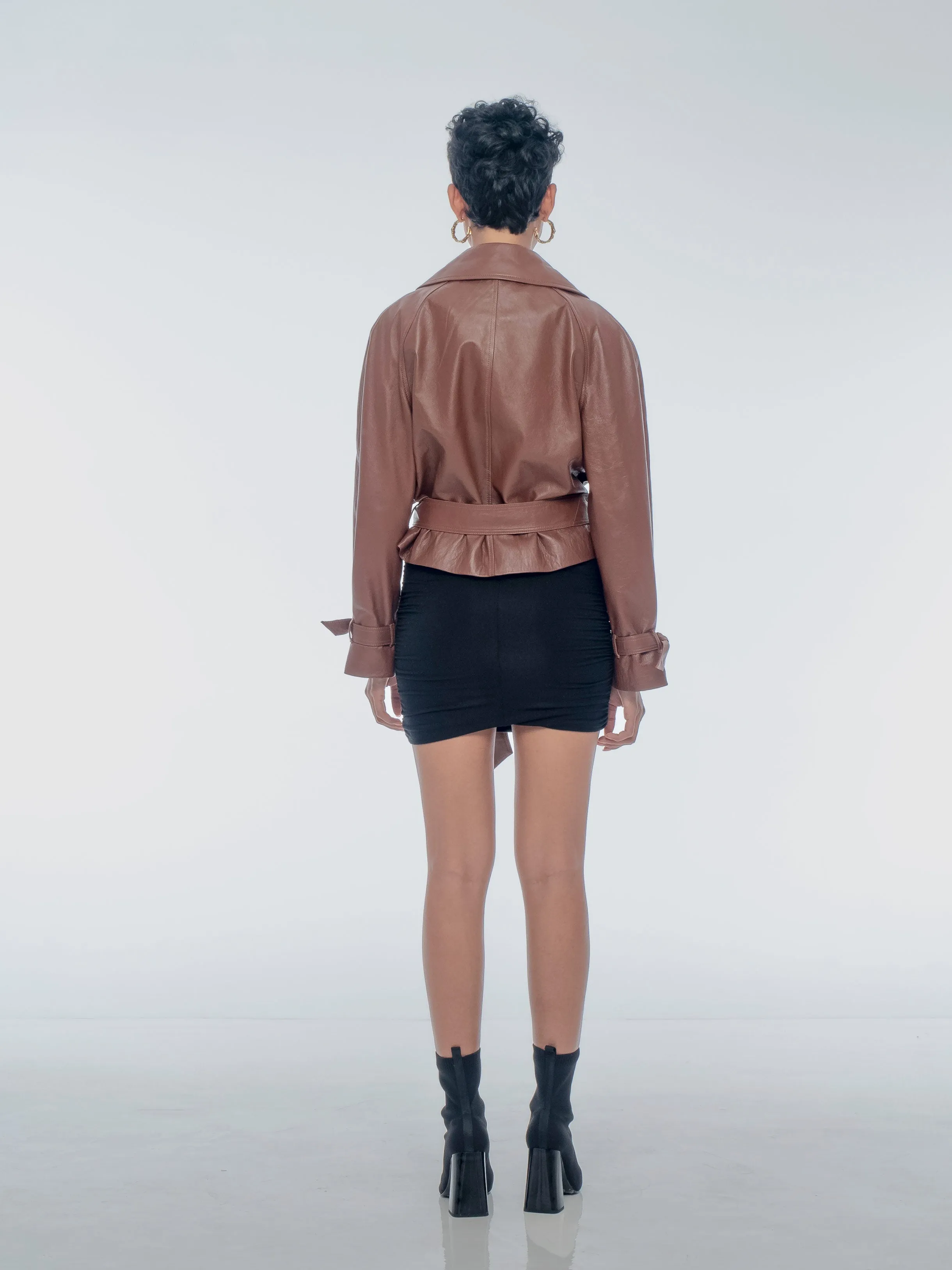 JACKIE LEATHER TRENCH COAT - WHISKEY