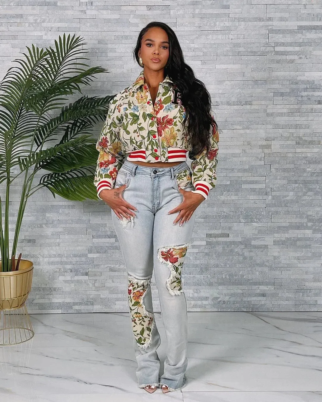 Jay Floral cropped bomber jacket