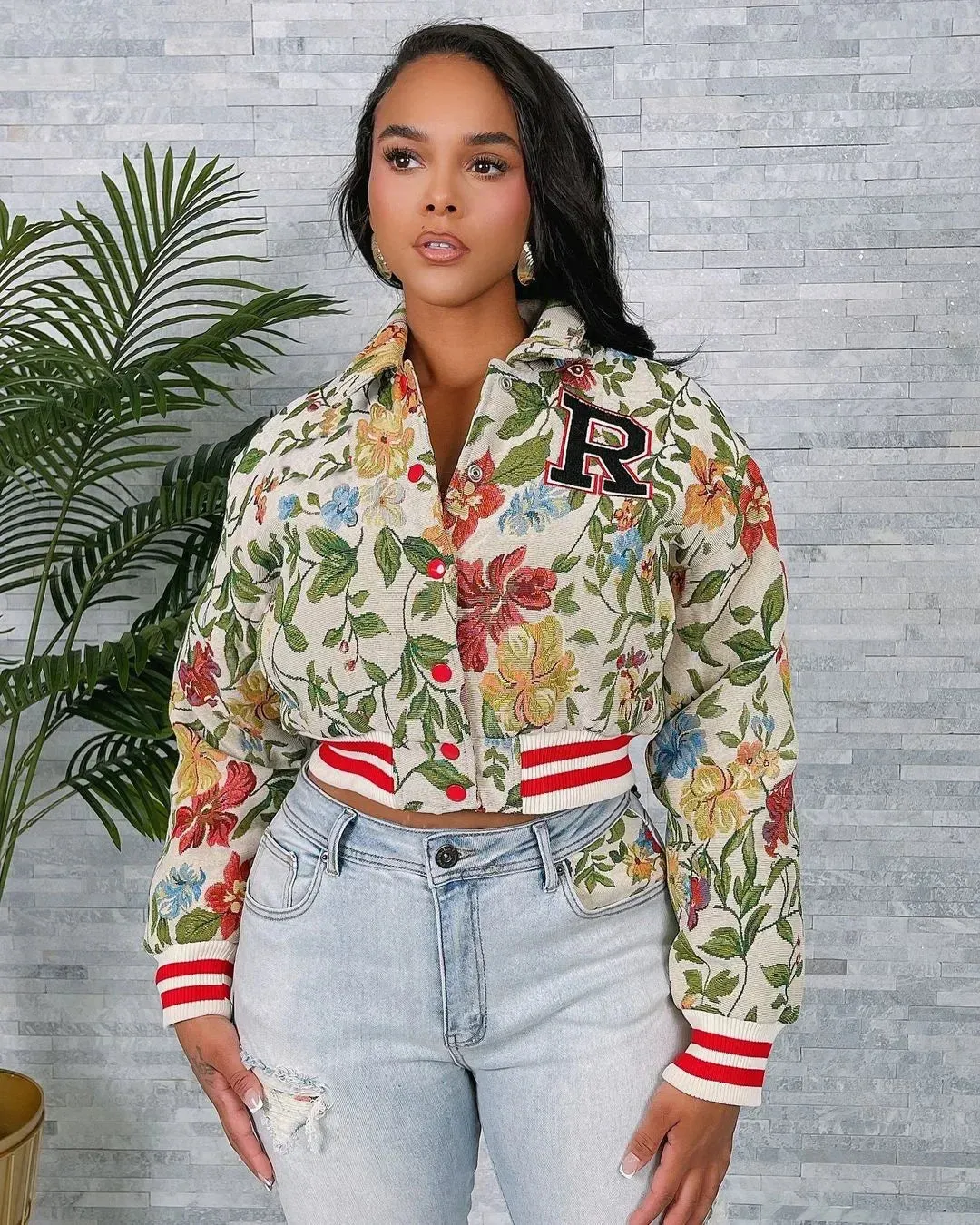 Jay Floral cropped bomber jacket