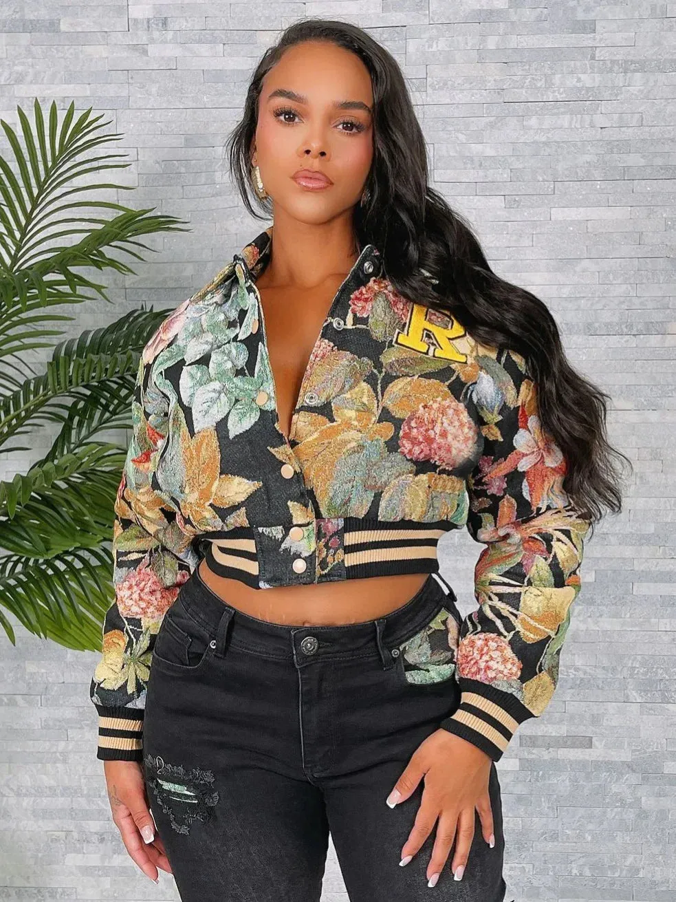 Jay Floral cropped bomber jacket