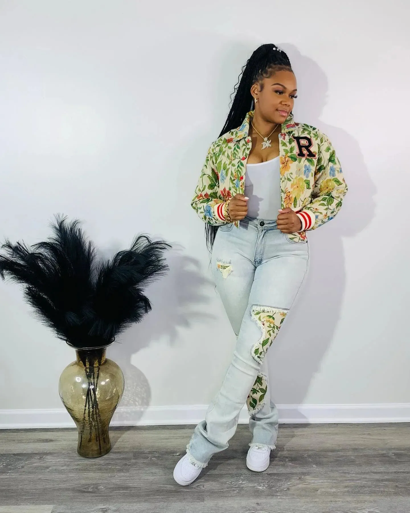 Jay Floral cropped bomber jacket