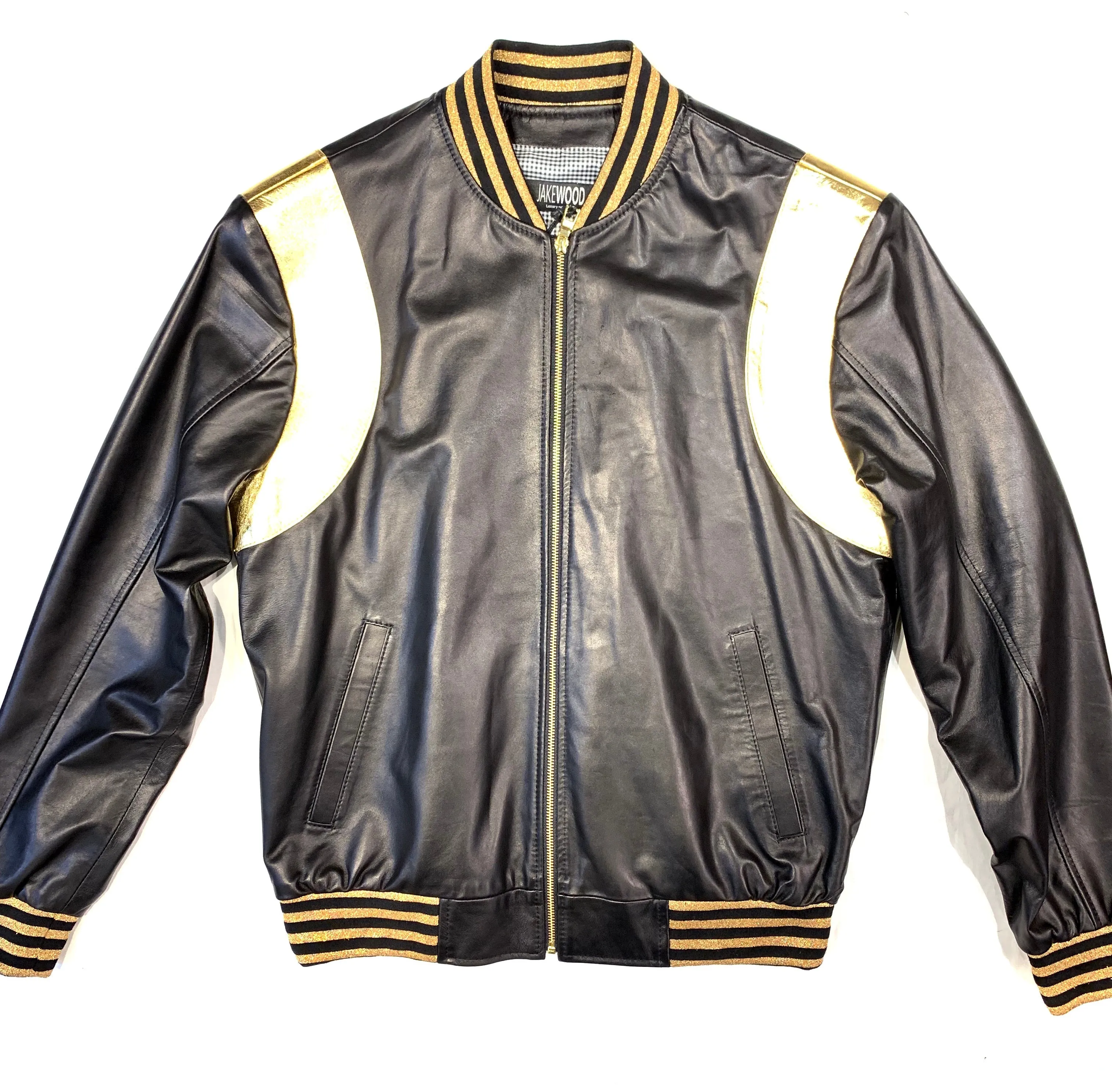 Kashani Black Gold Lambskin MA-1 Bomber Jacket